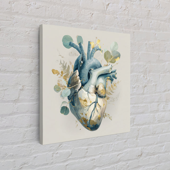 Anatomical Heart Rendered as Tasteful Botanical Art Canvas Print, Medical Office Art, Boho Decor, Office Decor, Oil Painting, MOA-1x1-85