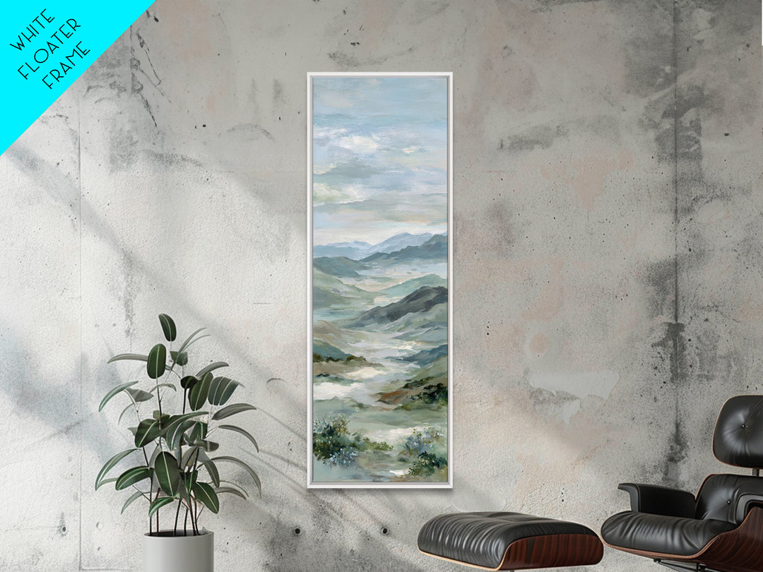 Soft Mountain Landscape Framed Canvas Print, Medical Office Art, Neutral Decor, Office Decor, Oil Painting, Calm, Wall Art, MOA-1x3-62