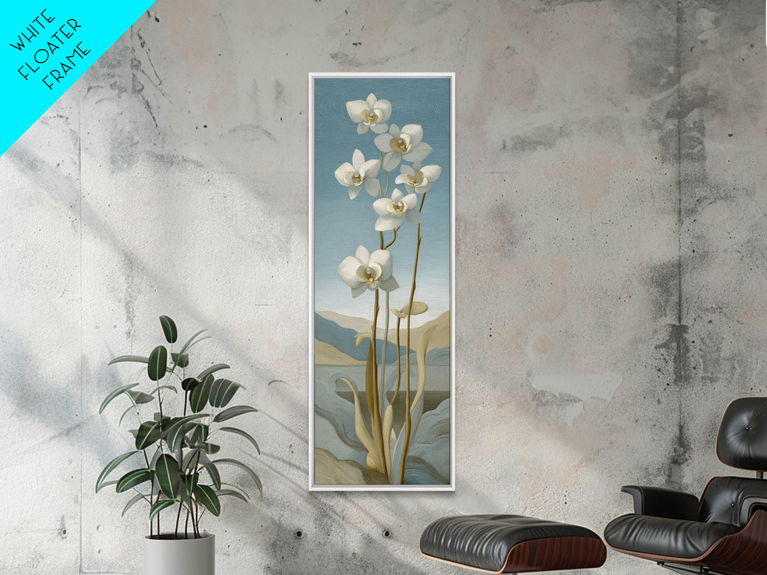 White Orchid on Gray Stone Surface Framed Canvas Print, Medical Office Art, Modern Decor, Office Decor, Fine Art, Calm, MOA-1x3-66