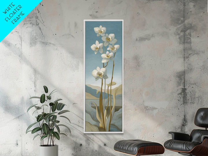White Orchid on Gray Stone Surface Framed Canvas Print, Medical Office Art, Modern Decor, Office Decor, Fine Art, Calm, MOA-1x3-66