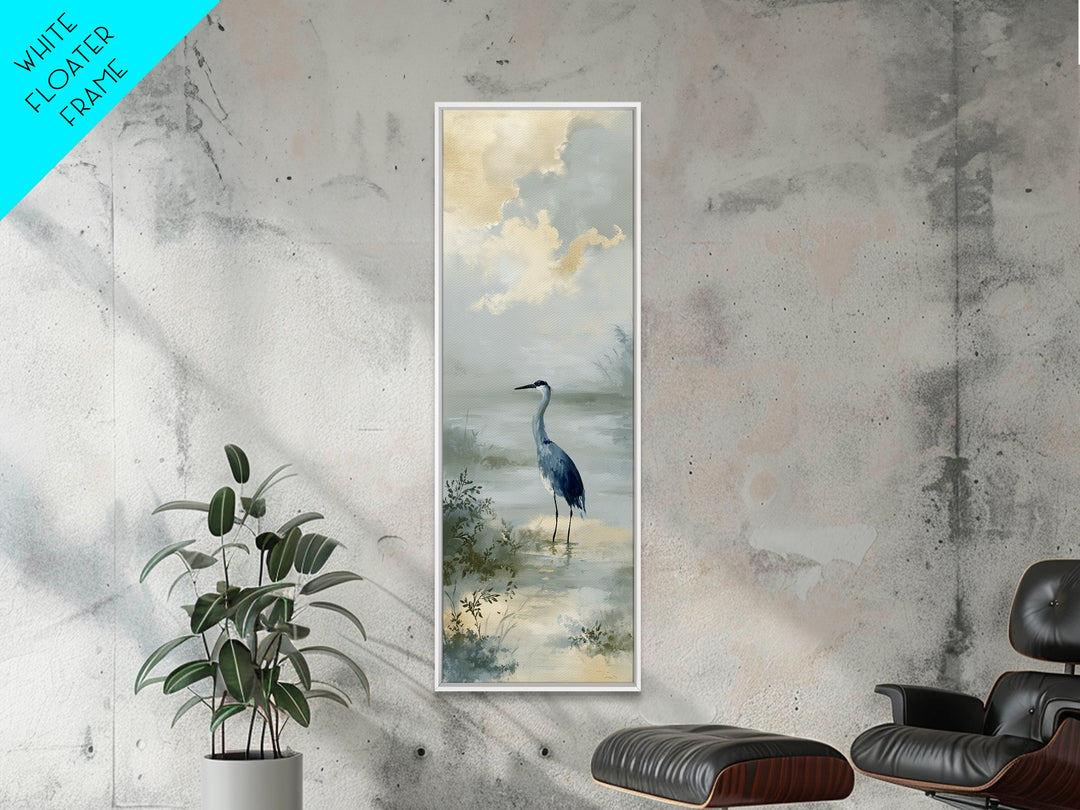 Blue Heron Standing Canvas Print, Medical Office Art, Statement Artwork, Office Decor, Fine Art, Calm, Digital Art, MOA-1x3-98