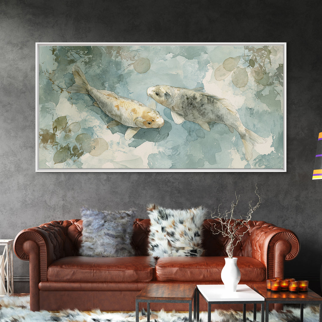 Calm Koi Fish Swimming Through Clear Water Framed Canvas Print, Medical Office Art, Statement Artwork, Office Decor, Calm, MOA-2x1-18