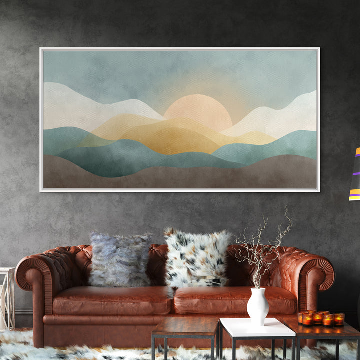 Minimal Sunrise over Rounded Hills Framed Canvas Print, Medical Office Art, Biology Art, Office Decor, Fine Art, Calm, MOA-2x1-19