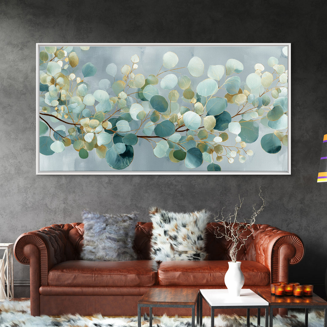 Botanical Eucalyptus Branch Framed Canvas Print, Medical Office Art, Digital Wall Art, Office Decor, Watercolor Art, Calm, MOA-2x1-23