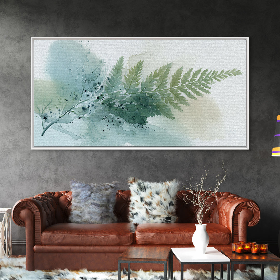 Minimal Green Fern Specimen Framed Canvas Print, Medical Office Art, Minimalist Decor, Office Decor, Calm, Dental Office Decor, MOA-2x1-28
