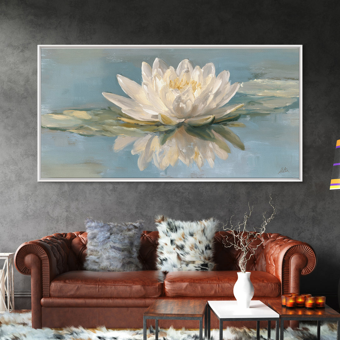 Lotus Flower Floating on Still Water Canvas Print, Medical Office Art, Medical Student Gift, Office Decor, Fine Art, Calm, MOA-2x1-31