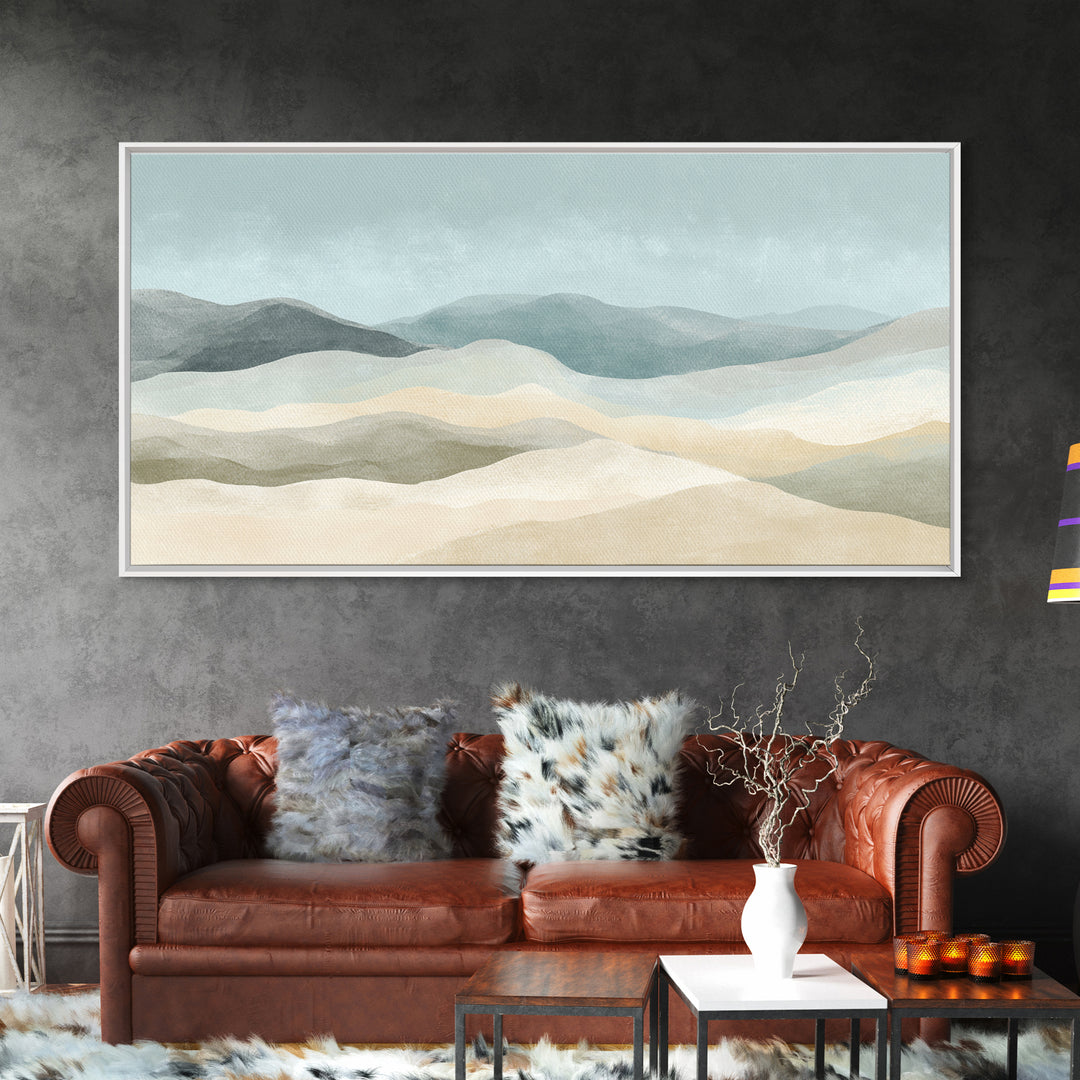 Minimal Sunrise over Rounded Hills Framed Canvas Print, Medical Office Art, Office Decor, Fine Art, Calm, Brain Poster, MOA-2x1-43