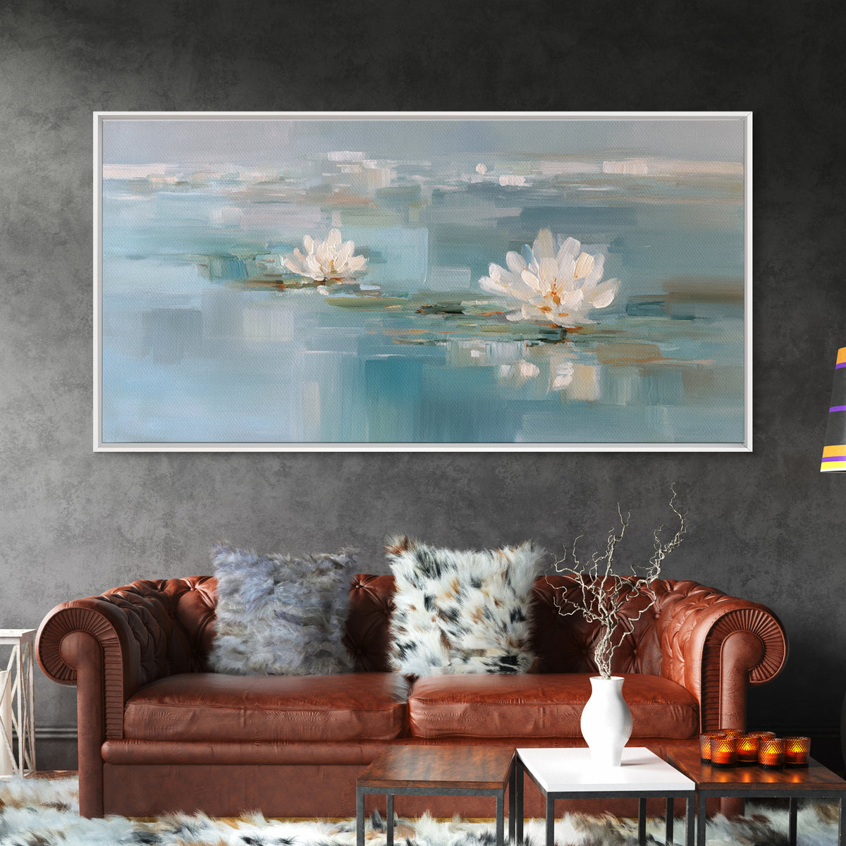 Lotus Flower Floating on Still Water Framed Canvas Print, Medical Office Art, Medical Art, Office Decor, Fine Art, Calm, MOA-2x1-55