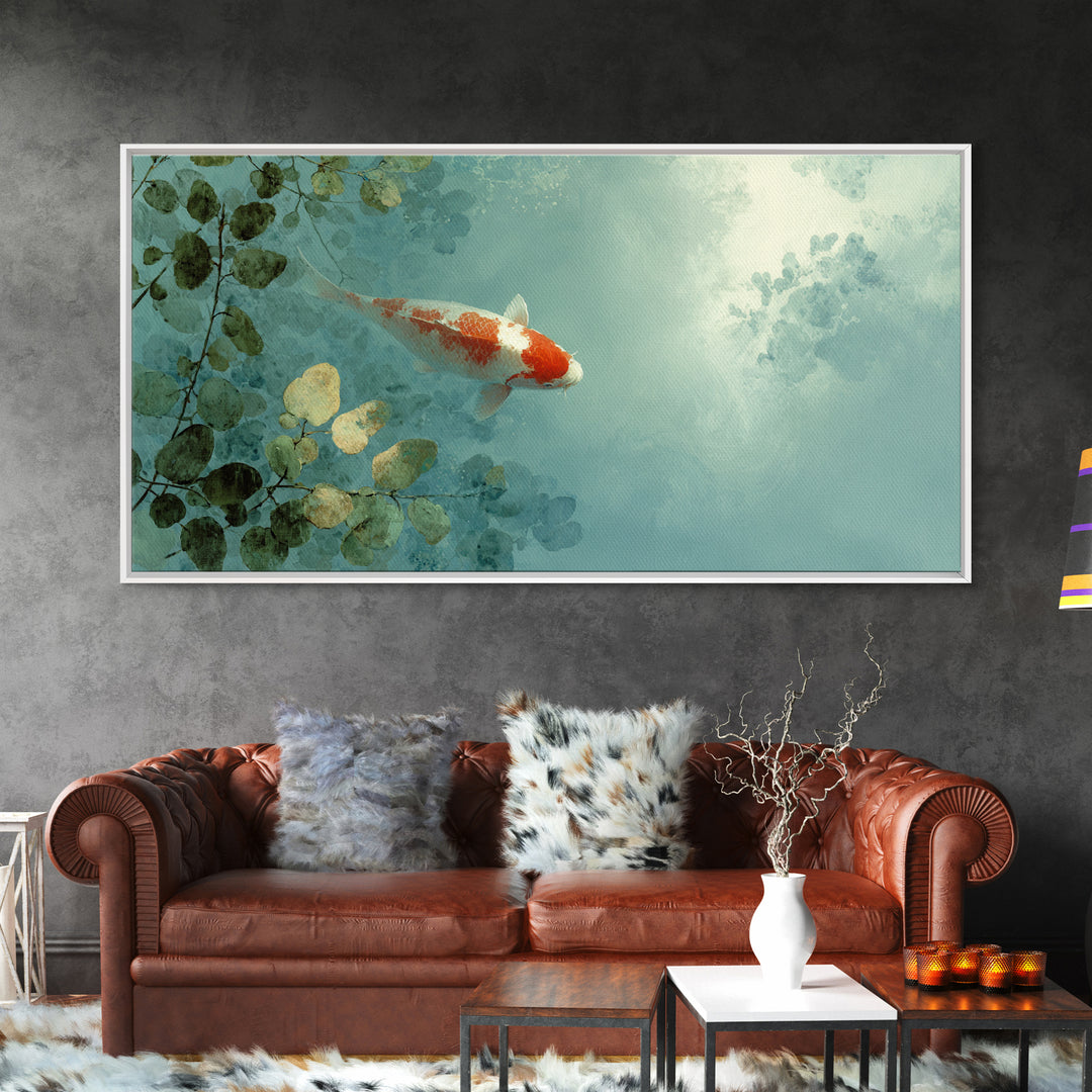 Calm Koi Fish Swimming Through Clear Water Canvas Print, Medical Office Art, Office Decor, Watercolor Art, Calm, MOA-2x1-66