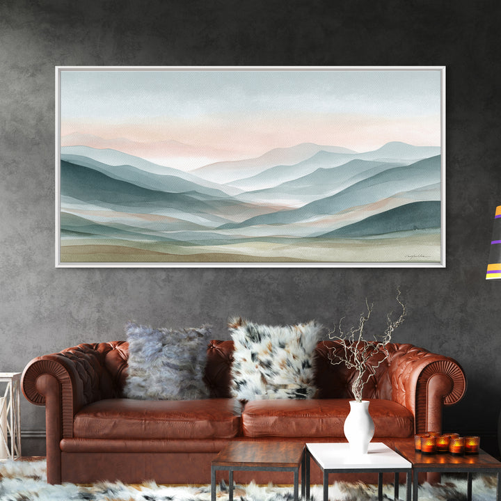 Minimal Sunrise over Rounded Hills Framed Canvas Print, Medical Office Art, Science Art, Office Decor, Fine Art, Calm, MOA-2x1-67