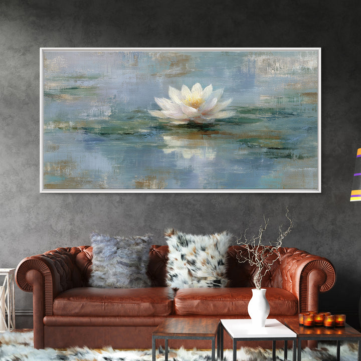 Lotus Flower Floating on Still Water Framed Canvas Print, Medical Office Art, School Nurse Art, Office Decor, Watercolor Art, MOA-2x1-79