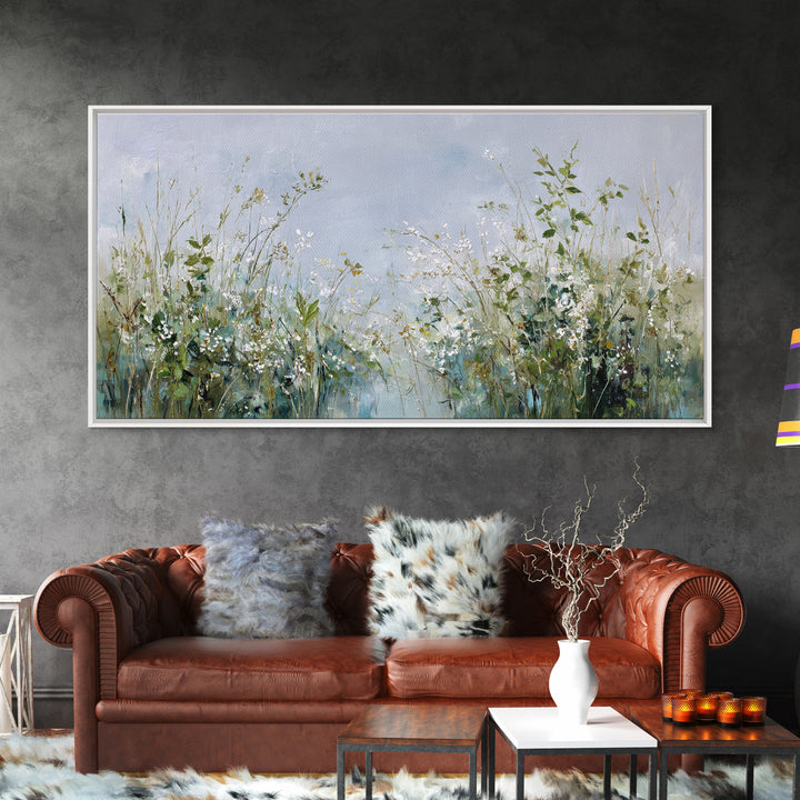 Sunlit Meadow with Wildflowers and Calm Mood Framed Canvas Print, Medical Office Art, Anatomy Wall Art, Office Decor, MOA-2x1-80