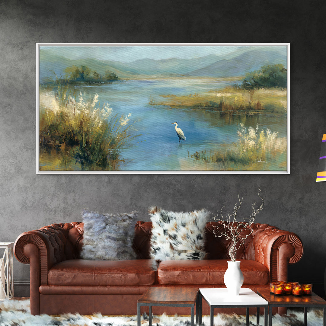 Blue Heron Standing Canvas Print, Medical Office Art, Wall Art, Office Decor, Fine Art, Calm, Printable Card, Medical Art, MOA-2x1-82