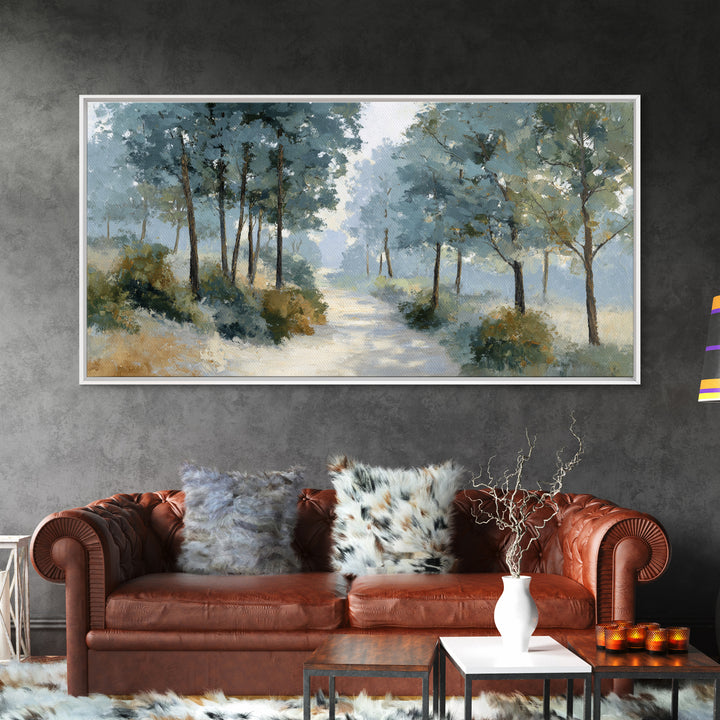 Gentle Forest Path Framed Canvas Print, Medical Office Art, Teal Wall Art, Office Decor, Fine Art, Calm, Anatomy Art, MOA-2x1-85