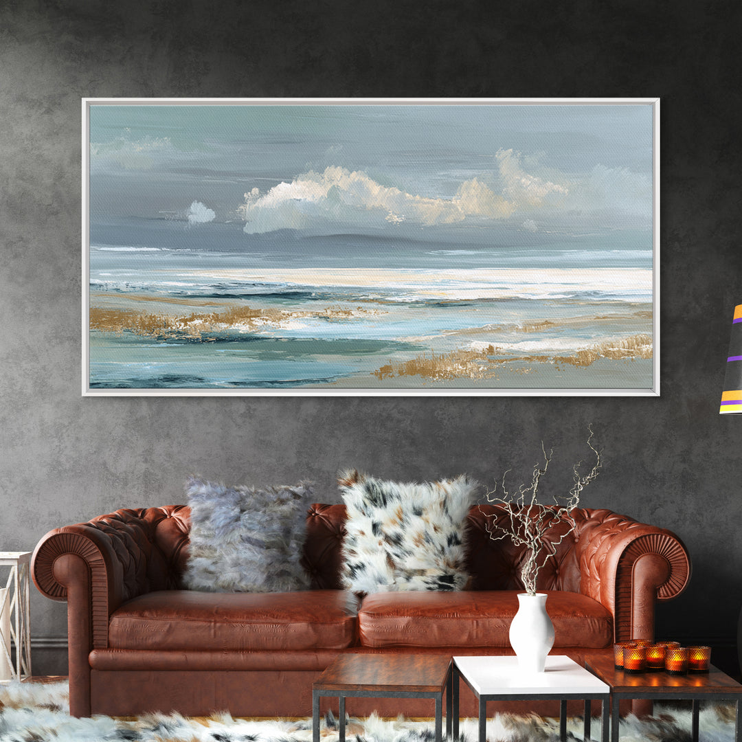Coastal Shells and Water Study Framed Canvas Print, Medical Office Art, Printable Card, Office Decor, Fine Art, Calm, MOA-2x1-88
