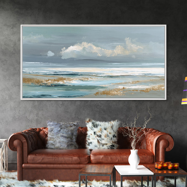 Coastal Shells and Water Study Framed Canvas Print, Medical Office Art, Printable Card, Office Decor, Fine Art, Calm, MOA-2x1-88