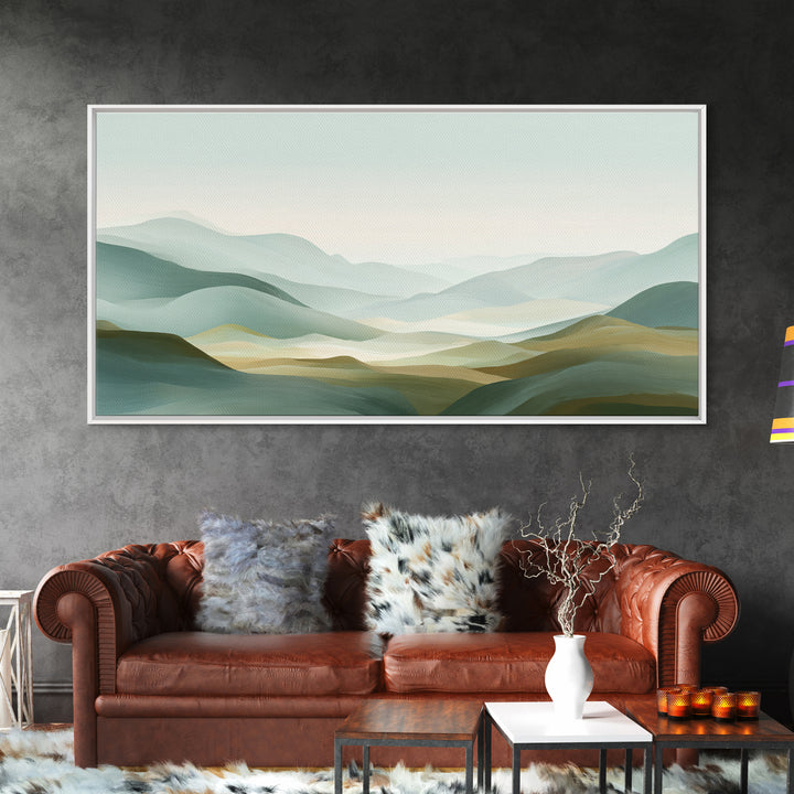 Minimal Sunrise over Rounded Hills Framed Canvas Print, Medical Office Art, Printable Art, Office Decor, Fine Art, Calm, MOA-2x1-91