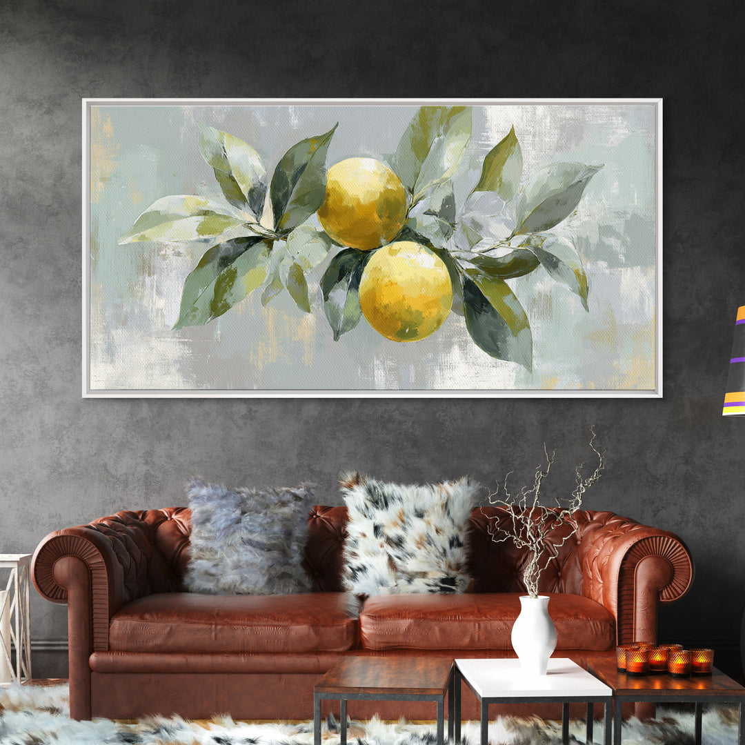 Fresh Citrus and Leaves for Bright Optimism Framed Canvas Print, Medical Office Art, Medical Art, Office Decor, Oil Painting, MOA-2x1-92