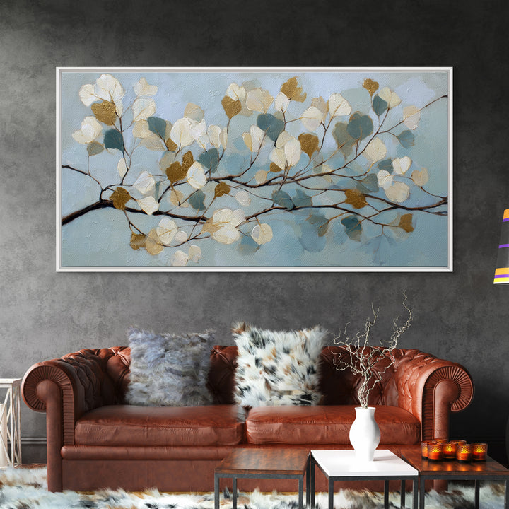 Botanical Eucalyptus Branch Framed Canvas Print, Medical Office Art, Neuroscience Art, Office Decor, Oil Painting, Calm, MOA-2x1-95