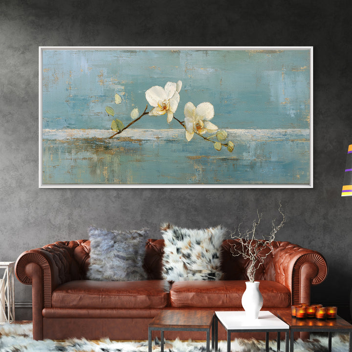 White Orchid on Gray Stone Surface Canvas Print, Medical Office Art, Printable Wall Art, Office Decor, Fine Art, Calm, MOA-2x1-98