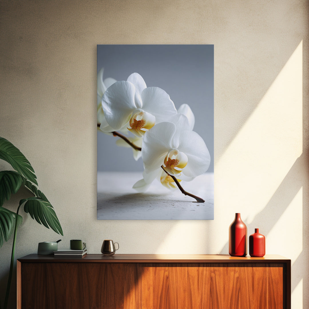 White Orchid on Gray Stone Surface Canvas Print, Medical Office Art, Art Print, Office Decor, Oil Painting, Calm, Printable Art, MOA-2x3-14