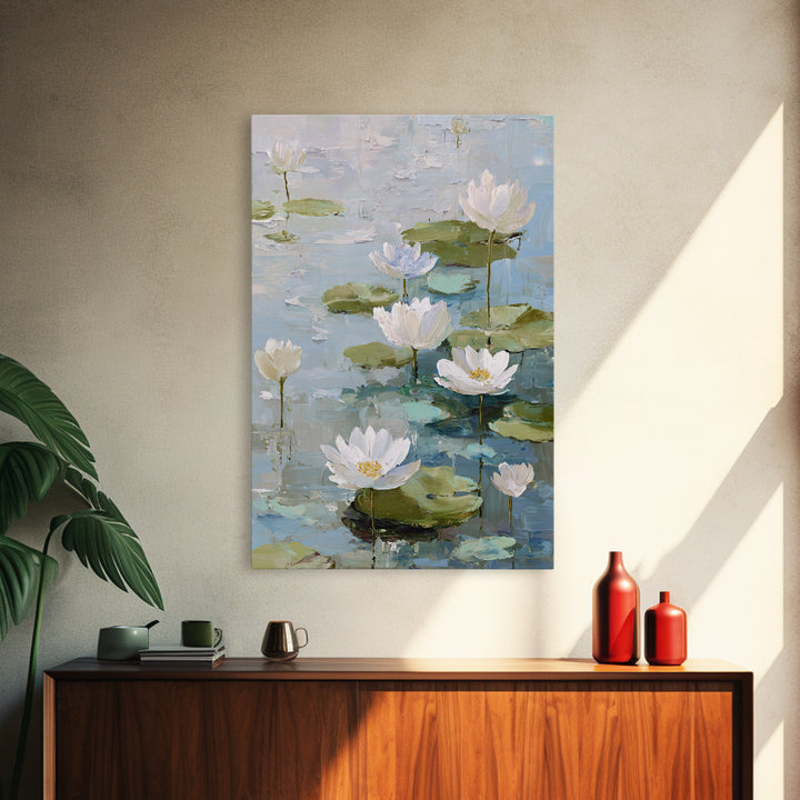 Lotus Flower Floating on Still Water Framed Canvas Print, Medical Office Art, Contemporary Art, Office Decor, Fine Art, Calm, MOA-2x3-43