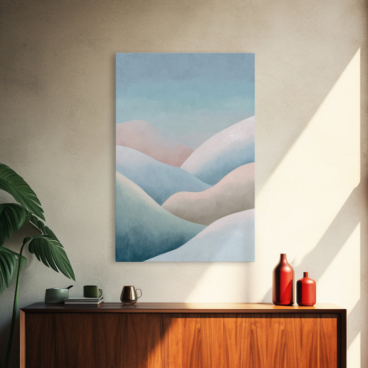 Minimal Sunrise over Rounded Hills Framed Canvas Print, Medical Office Art, Textured Painting, Office Decor, Fine Art, Calm, MOA-2x3-55