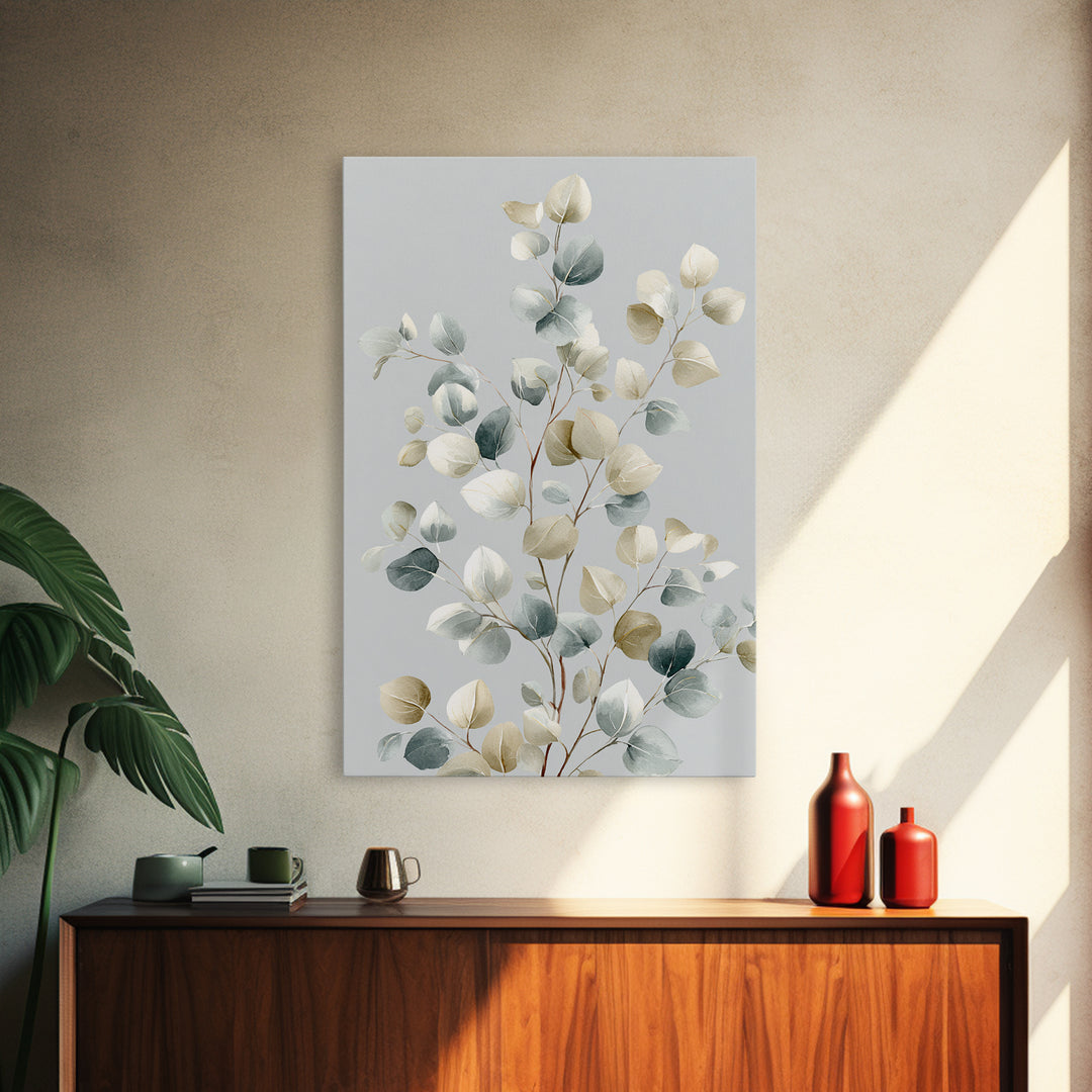 Botanical Eucalyptus Branch Framed Canvas Print, Medical Office Art, Digital Art, Office Decor, Watercolor Art, Calm, MOA-2x3-59