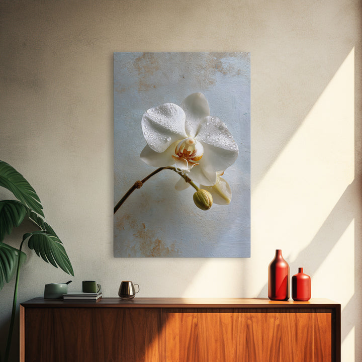 White Orchid on Gray Stone Surface Canvas Print, Medical Office Art, Digital Wall Art, Office Decor, Calm, Healthcare Wall Art, MOA-2x3-86