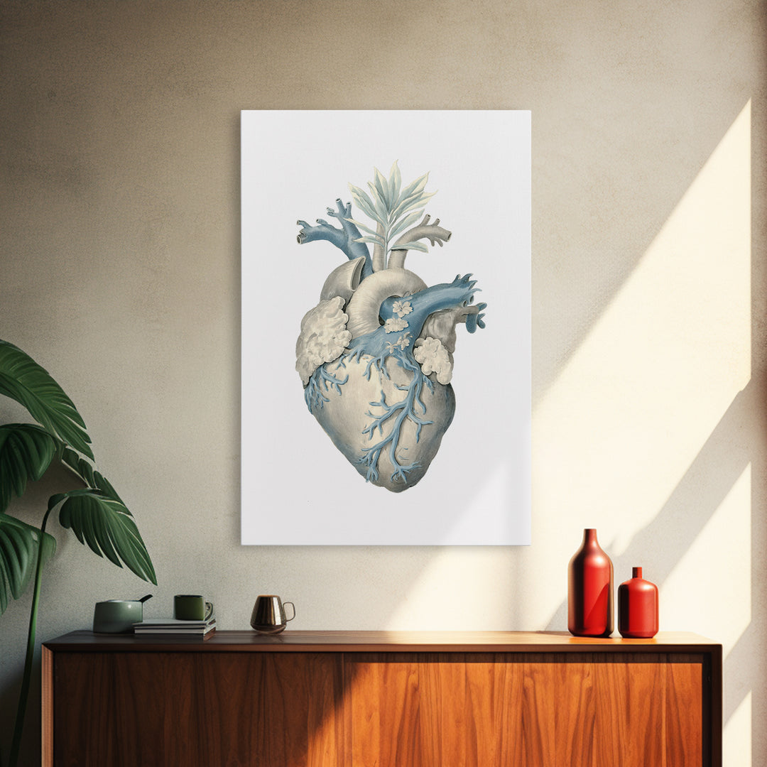 Anatomical Heart Rendered as Tasteful Botanical Art Canvas Print, Medical Office Art, Dental Office Decor, Office Decor, Calm, MOA-2x3-93