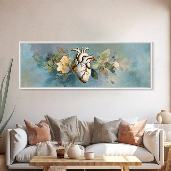 Anatomical Heart Rendered as Tasteful Botanical Art Canvas Print, Medical Office Art, Medical Office Decor, Office Decor, Calm, MOA-3x1-29