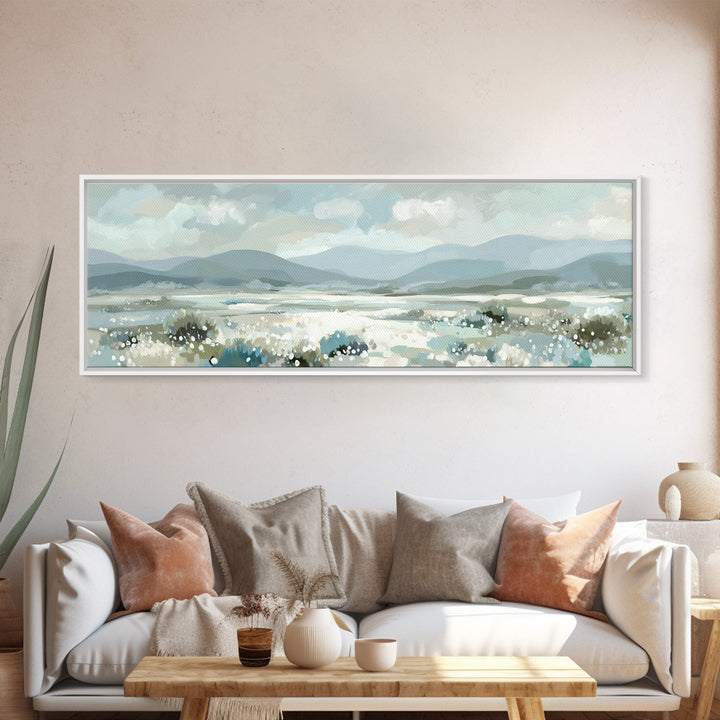 Sunlit Meadow with Wildflowers and Calm Mood Framed Canvas Print, Medical Office Art, Room Decor, Office Decor, Fine Art, Calm, MOA-3x1-52