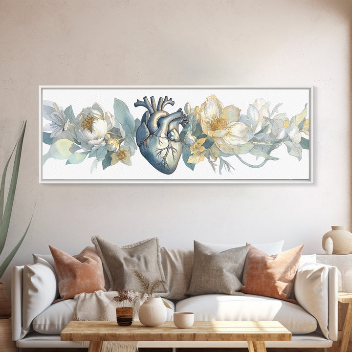 Anatomical Heart Rendered as Tasteful Botanical Art Canvas Print, Medical Office Art, Anatomy Poster, Office Decor, Calm, MOA-3x1-53