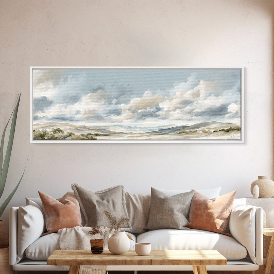 Large Neutral Landscape Framed Canvas Print, Medical Office Art, Textured Painting, Office Decor, Oil Painting, Calm, MOA-3x1-56
