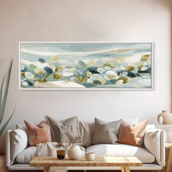 Coastal Shells and Water Study Framed Canvas Print, Medical Office Art, Boho Decor, Office Decor, Fine Art, Calm, MOA-3x1-60