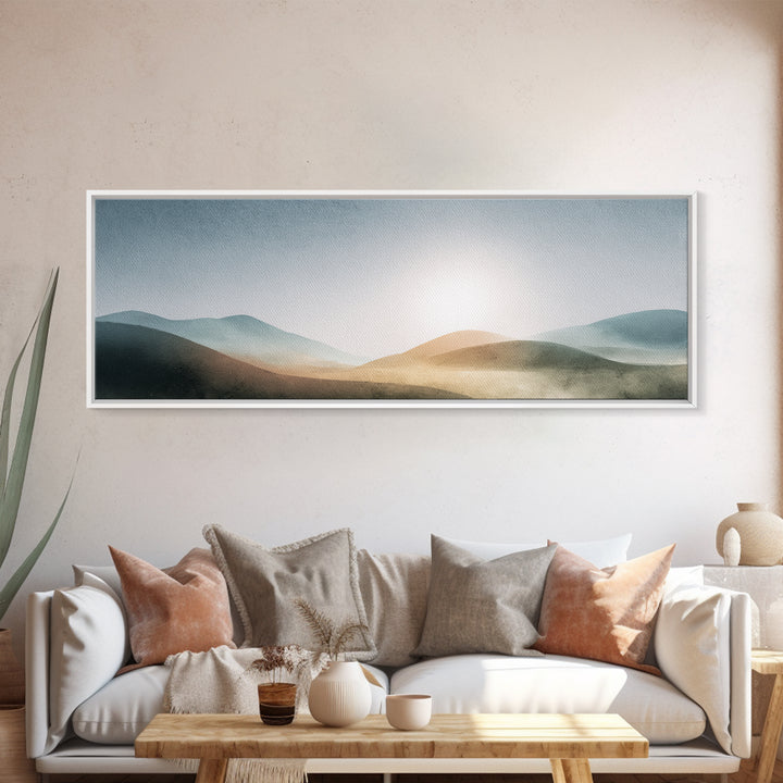 Minimal Sunrise over Rounded Hills Framed Canvas Print, Medical Office Art, Room Decor, Office Decor, Fine Art, Calm, MOA-3x1-63