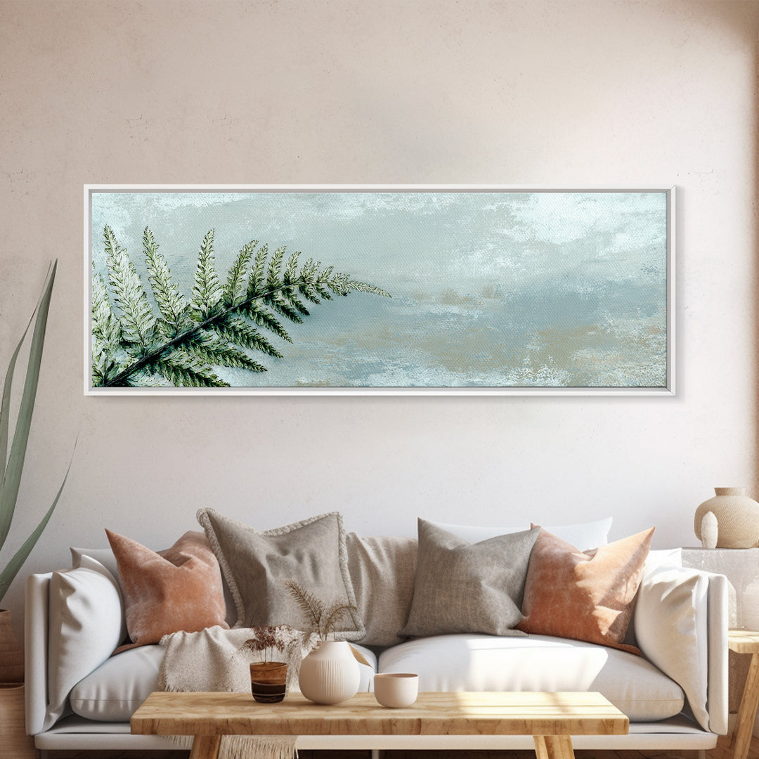 Minimal Green Fern Specimen Framed Canvas Print, Medical Office Art, Wall Art, Office Decor, Fine Art, Calm, Printable Card, MOA-3x1-72