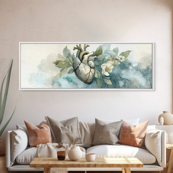 Anatomical Heart Rendered as Tasteful Botanical Art Canvas Print, Medical Office Art, Anatomy Poster, Office Decor, Calm, MOA-3x1-77
