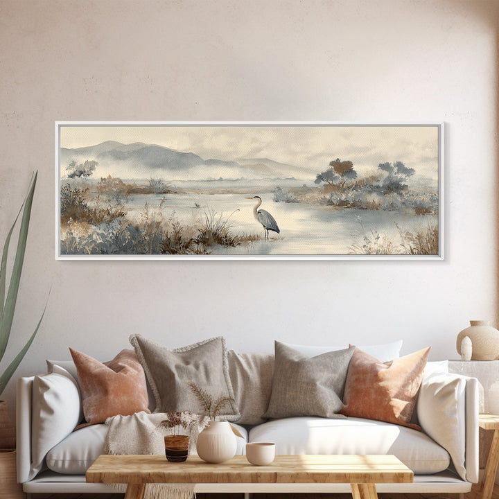 Blue Heron Standing Canvas Print, Medical Office Art, Wall Decor, Office Decor, Fine Art, Calm, Medical Office Decor, MOA-3x1-78