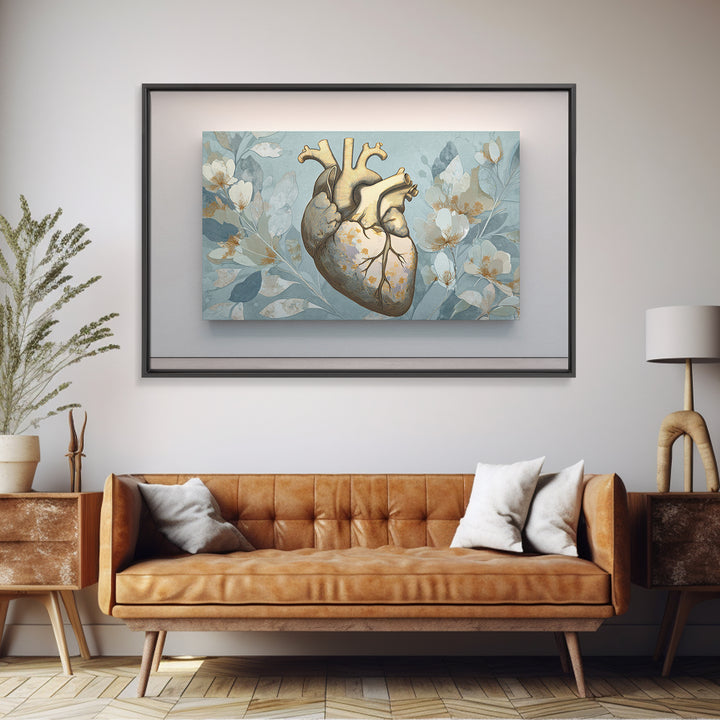 Anatomical Heart Rendered as Tasteful Botanical Art Canvas Print, Medical Office Art, Anatomy Wall Art, Office Decor, Calm, MOA-3x2-17