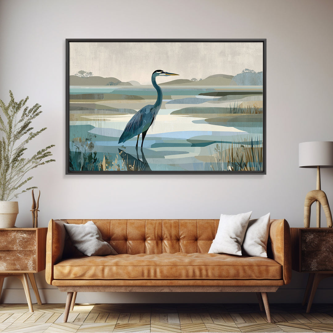 Blue Heron Standing Framed Canvas Print, Medical Office Art, Medical Student Gift, Office Decor, Fine Art, Calm, Anatomy Poster, MOA-3x2-18