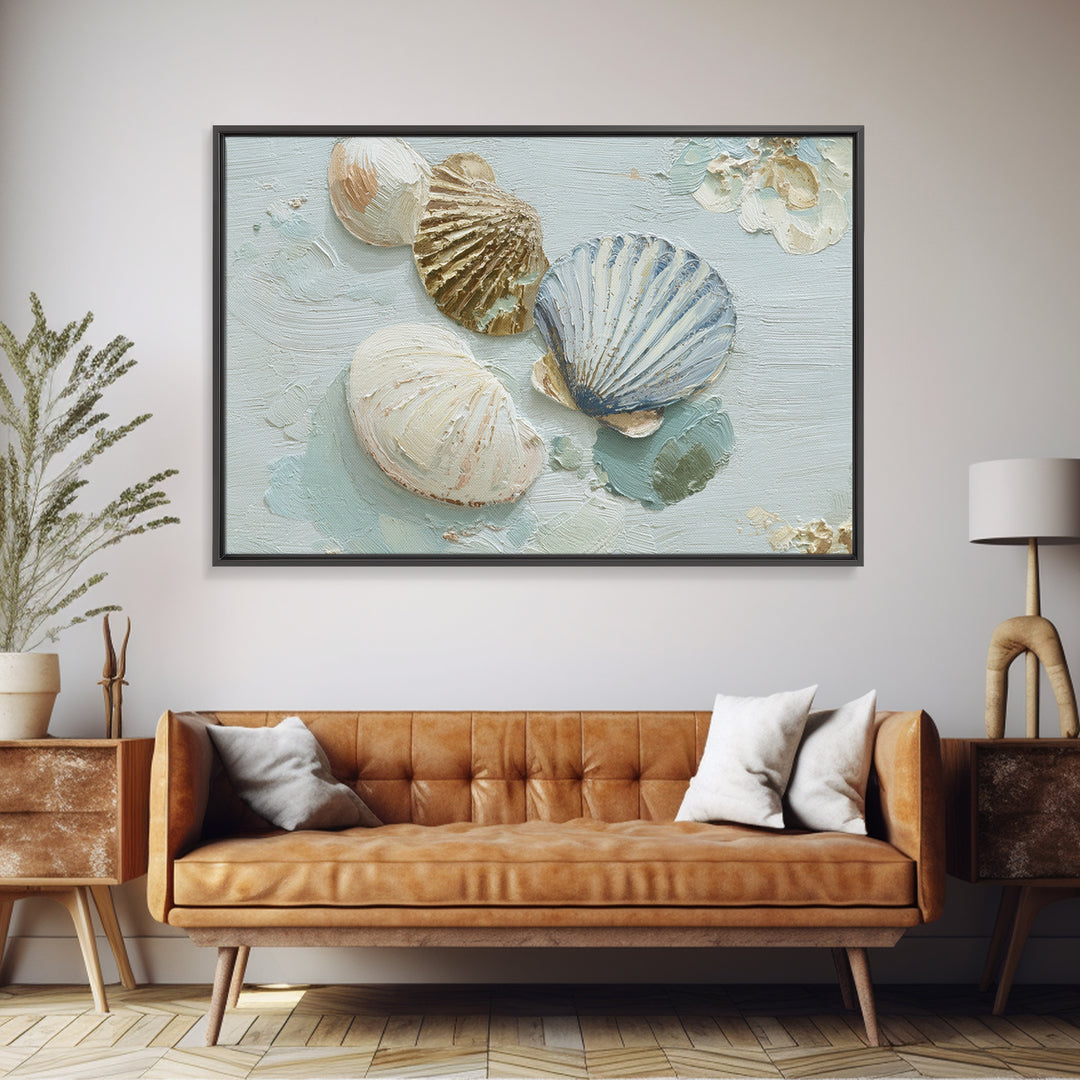 Coastal Shells and Water Study Framed Canvas Print, Medical Office Art, Medical Decor, Office Decor, Calm, Science Art, MOA-3x2-24