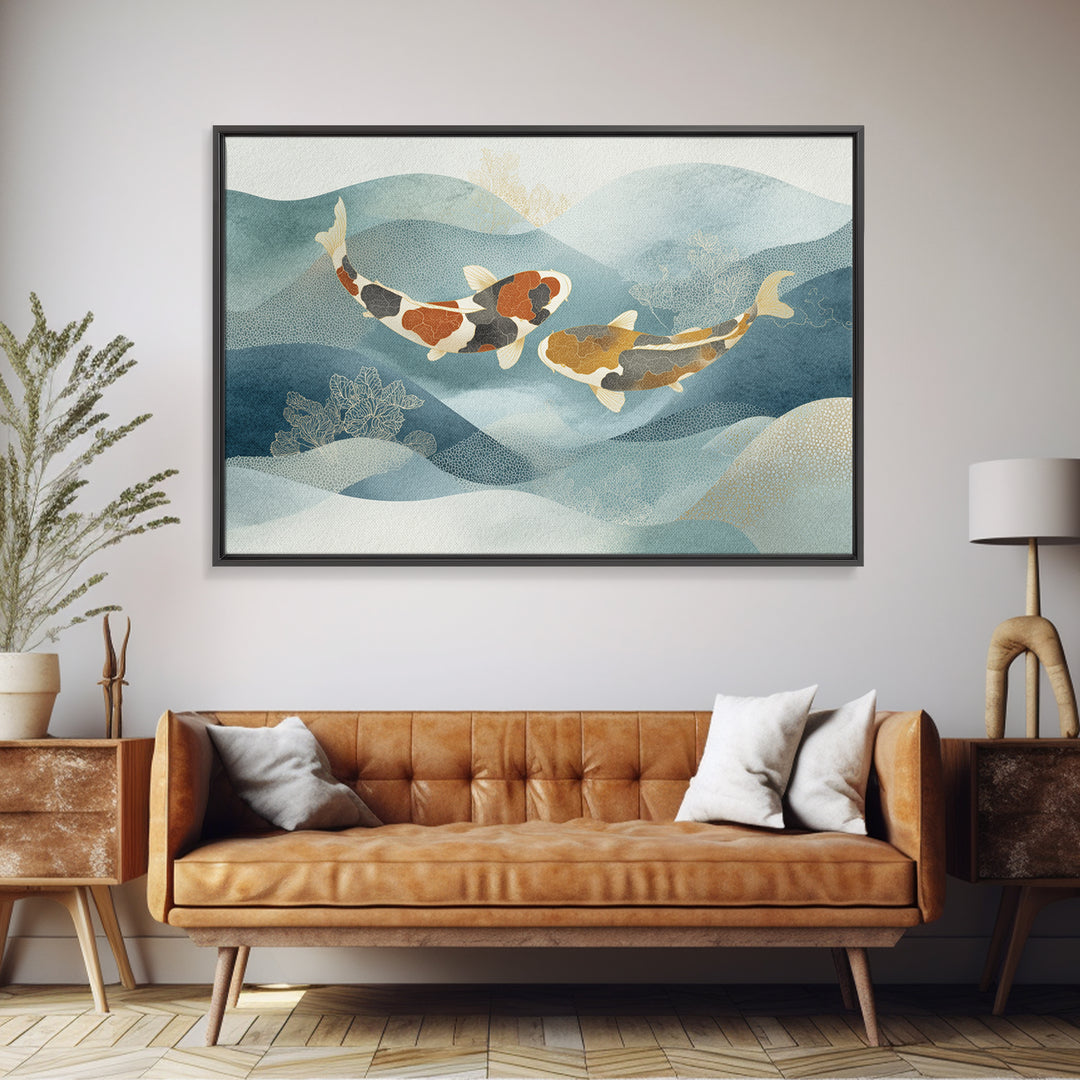 Calm Koi Fish Swimming Through Clear Water Canvas Print, Medical Office Art, Teal Wall Art, Office Decor, Watercolor Art, Calm, MOA-3x2-26