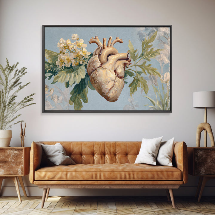 Anatomical Heart Rendered as Tasteful Botanical Art Framed Canvas Print, Medical Office Art, Anatomy Art, Office Decor, Calm, MOA-3x2-41