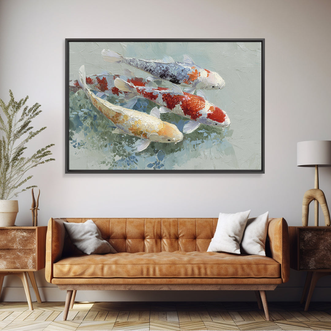 Calm Koi Fish Swimming Through Clear Water Framed Canvas Print, Medical Office Art, Medical Decor, Office Decor, Oil Painting, MOA-3x2-50