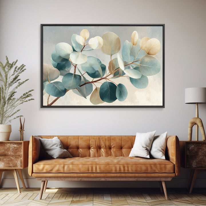 Botanical Eucalyptus Branch Framed Canvas Print, Medical Office Art, Digital Art, Office Decor, Watercolor Art, Calm, MOA-3x2-55