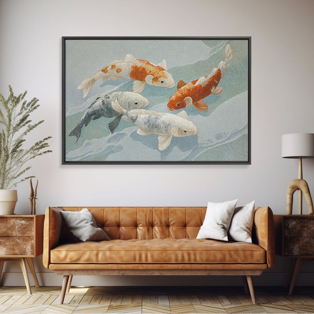 Calm Koi Fish Swimming Through Clear Water Framed Canvas Print, Medical Office Art, Medical Decor, Office Decor, Oil Painting, MOA-3x2-74