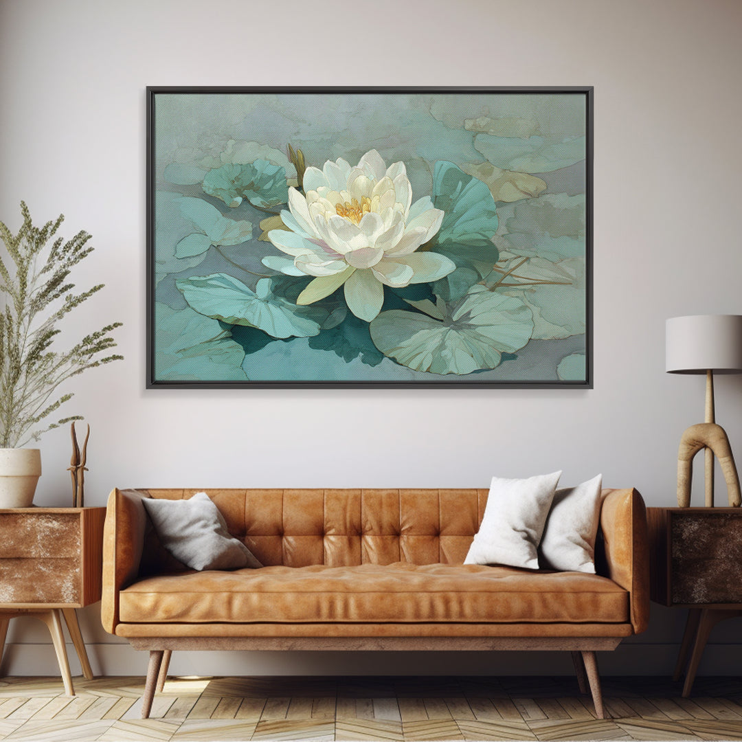 Lotus Flower Floating on Still Water Framed Canvas Print, Medical Office Art, Fine Art Print, Office Decor, Fine Art, Calm, MOA-3x2-87