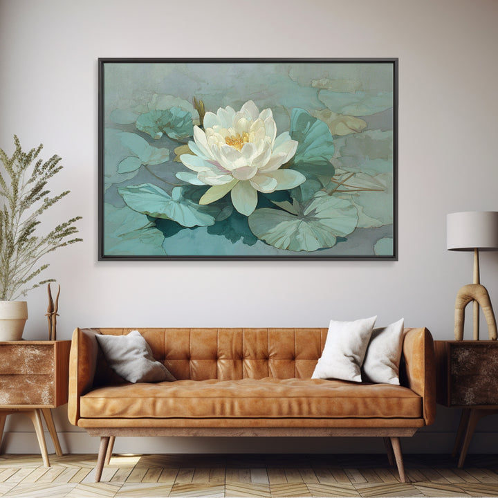 Lotus Flower Floating on Still Water Framed Canvas Print, Medical Office Art, Fine Art Print, Office Decor, Fine Art, Calm, MOA-3x2-87