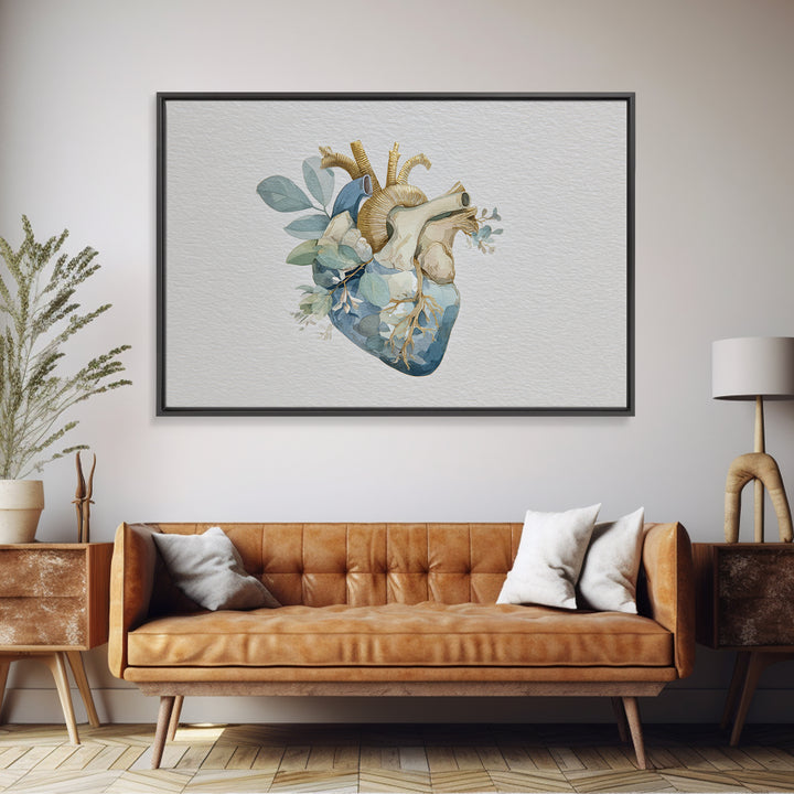 Anatomical Heart Rendered as Tasteful Botanical Art Canvas Print, Medical Office Art, Science Art, Office Decor, Fine Art, Calm, MOA-3x2-89